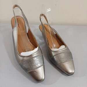 Comfortview Womens Sybil #03990 Sandals Sling Back Kitten Heel Silver 12WW
